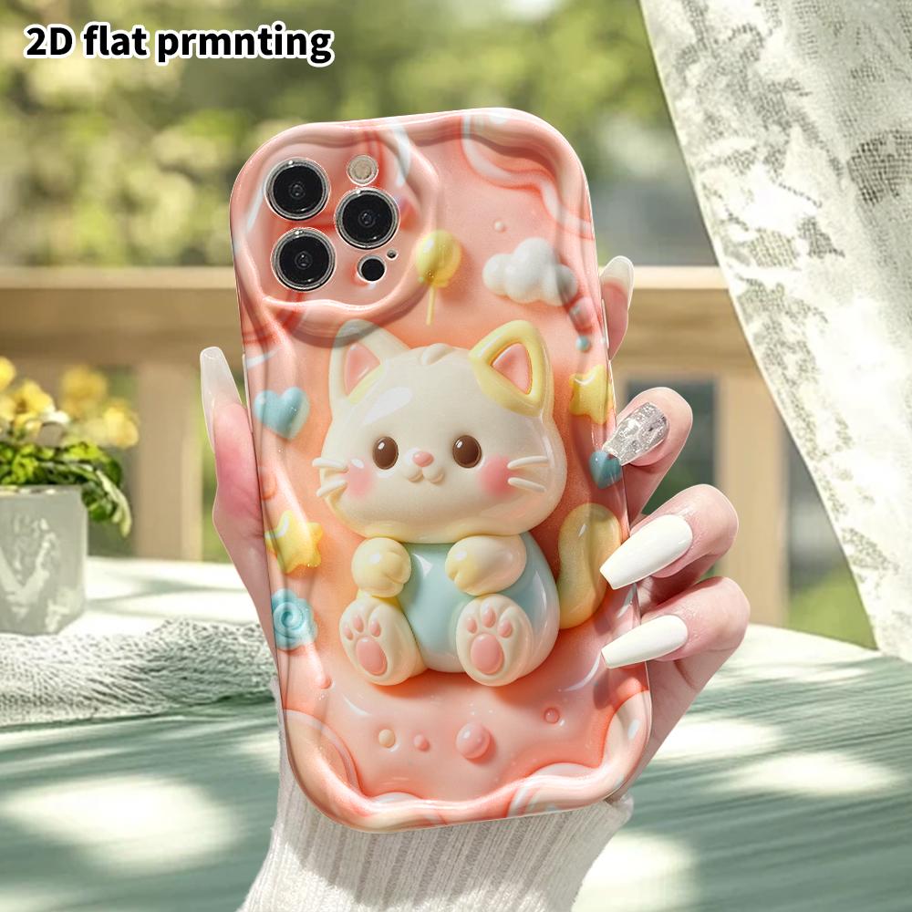 Phone Case: 2D Flat Design, Suitable for iPhone 18 17 16 15 14 13 Pro, Milky White Little Cat, Perfect Holiday Gift for Christmas and Halloween