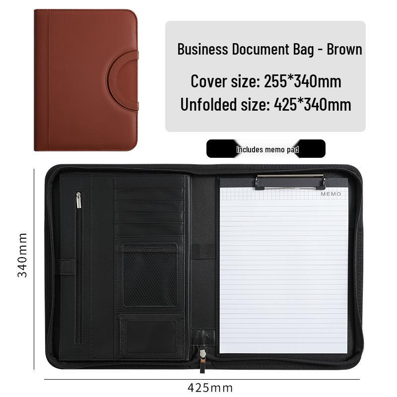 A4 Multifunction Leather Zipper Briefcase Binder with Clipboard