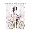 Butterfly Girl Bicycle Flower Pink White Chiffon Sheer Curtains for Living Room Bedroom Decoration Window Voiles Tulle Curtain