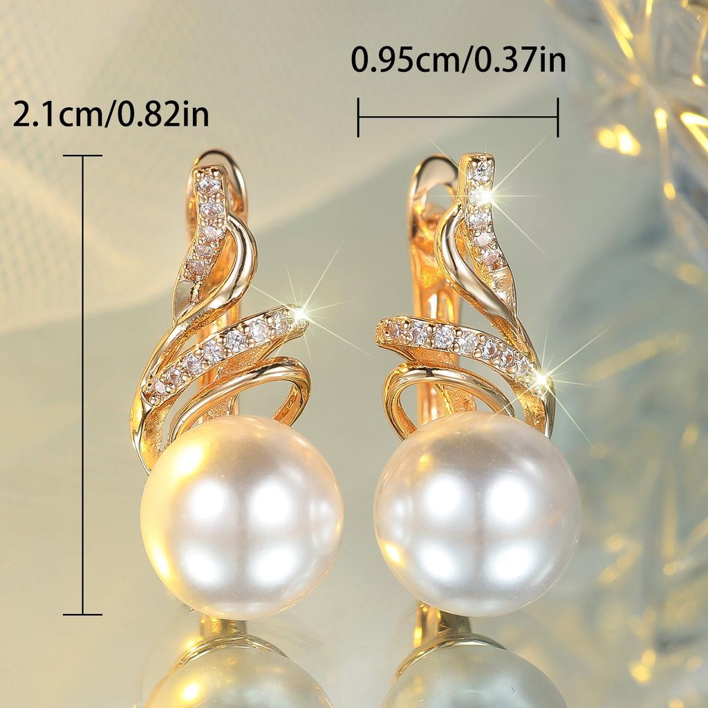 White Pearl Zircon Stone Round Hoop Earrings Luxury Female Gold Color Wedding Jewelry For Women