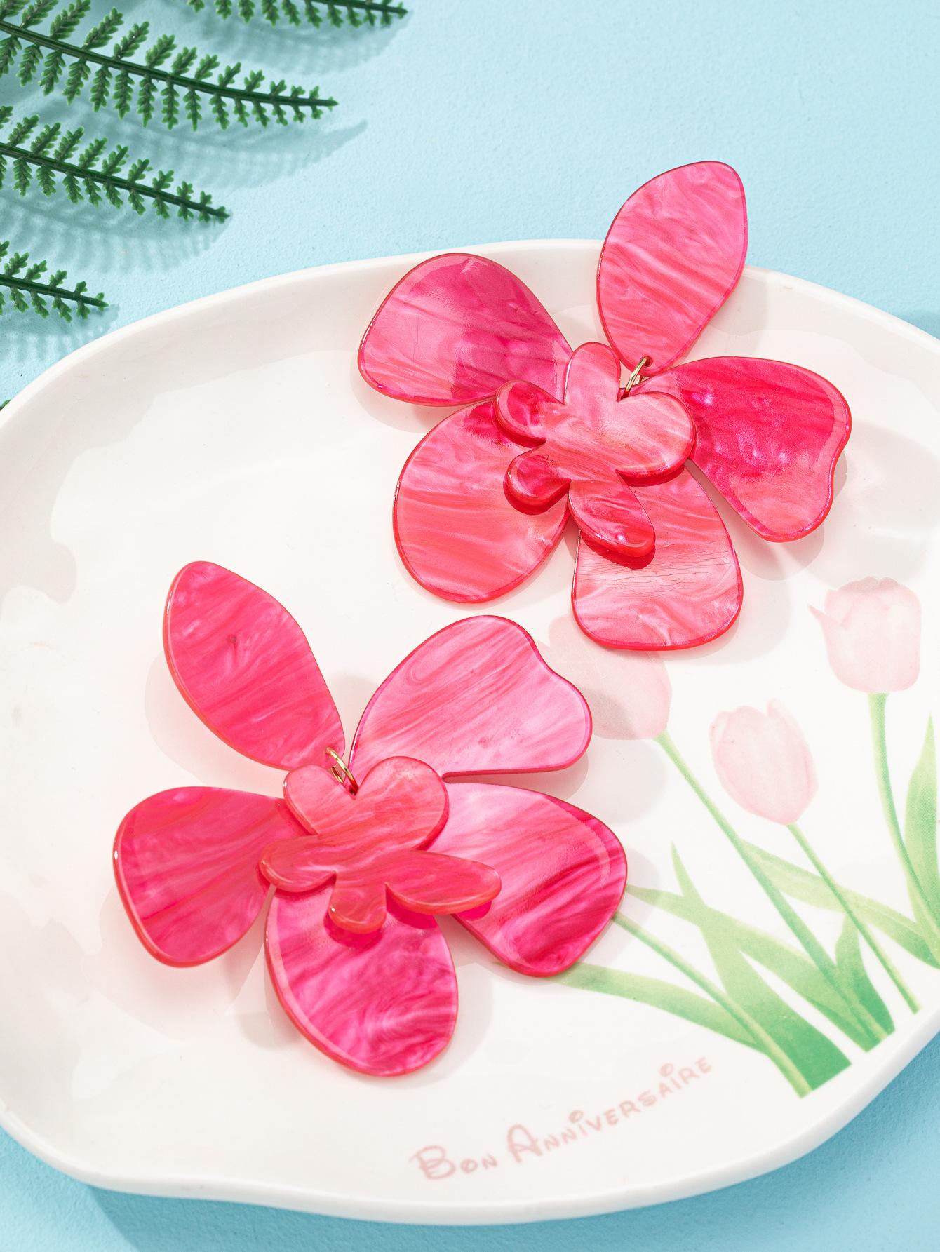 Акриловые серьги-цветы большого размера, персонализированные серьги-цветы из ацетатной пластины в курортном стиле розы красного