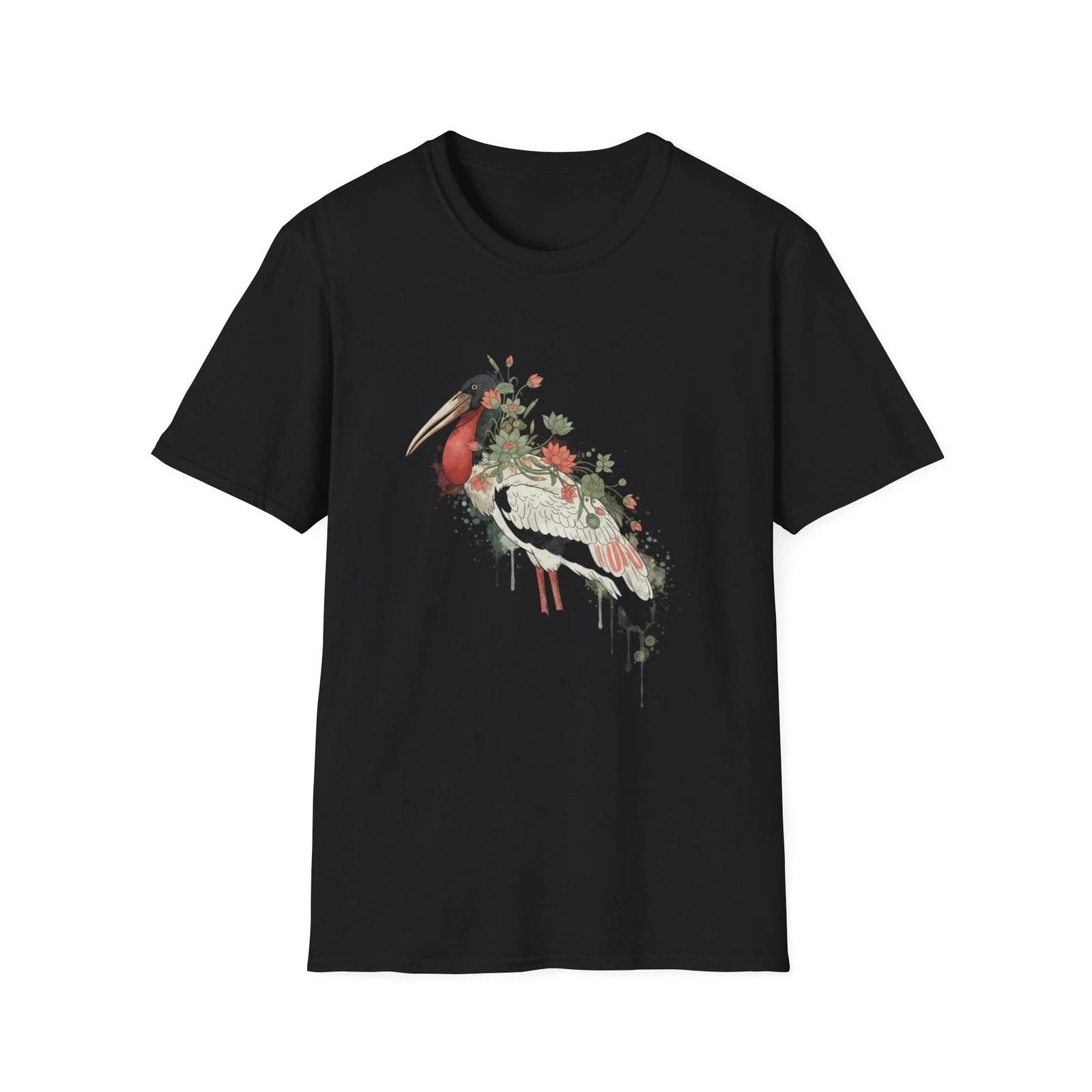 

Bird Floral Watercolor Nature Black Tee Aesthetic Goth Graphic T-Shirt 2XL