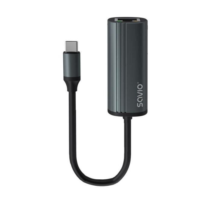 Adaptateur USB-C vers RJ-45 - SAVIO - AK-56 - 1000 Mbps - Plug and Play - Gris
