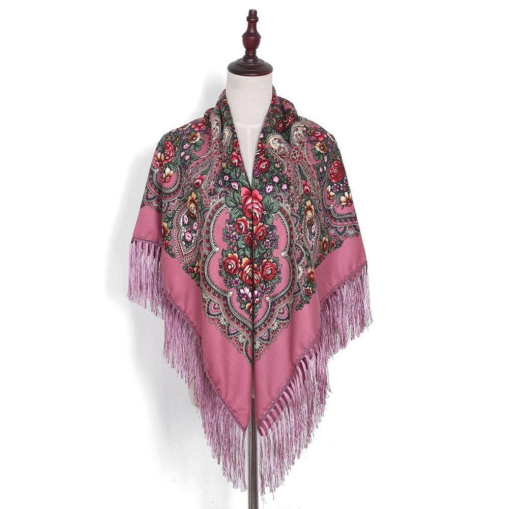 Cotton Twill Square Scarf 130x130 cm Ethnic Style Scarf Vintage Fringed Shawl Travel