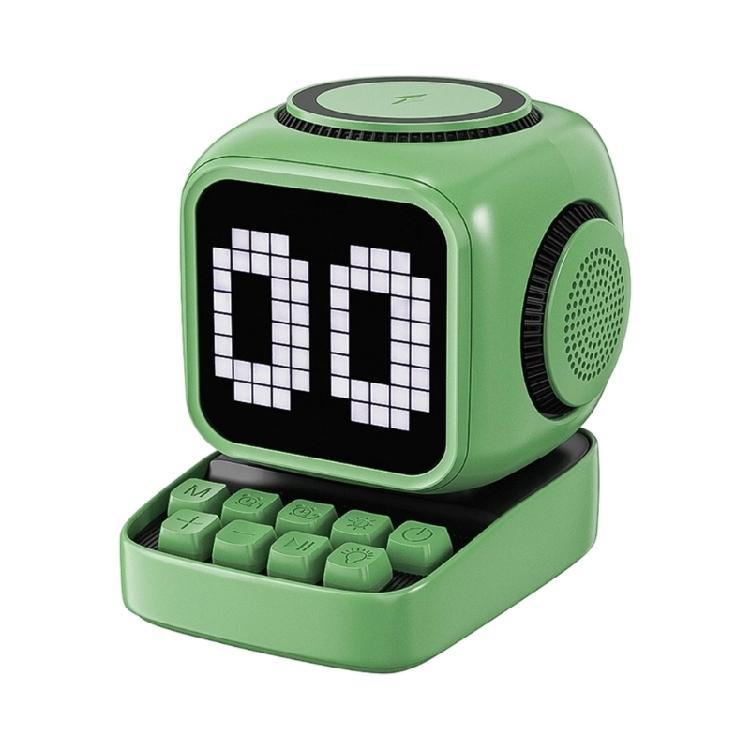 

Wireless Charging Speaker 10W Premium Sound Magnetics Alignment Rotating LED Display With Clock And Snooze Alarms зелений