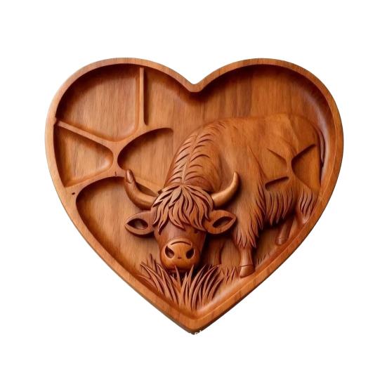 

Highland Cow Wooden Charcuterie Board with Compartments Farmhouse Rabbit Clover Shaped Multi-purpose Cheese Snack Serving Tray Appetizer Platter B