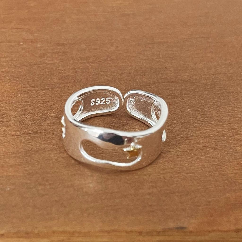 925 Sterling Silver Rings For Women Men Fine Jewelry Finger Adjustable Open Gold Star Ring For Party Birthday Gift