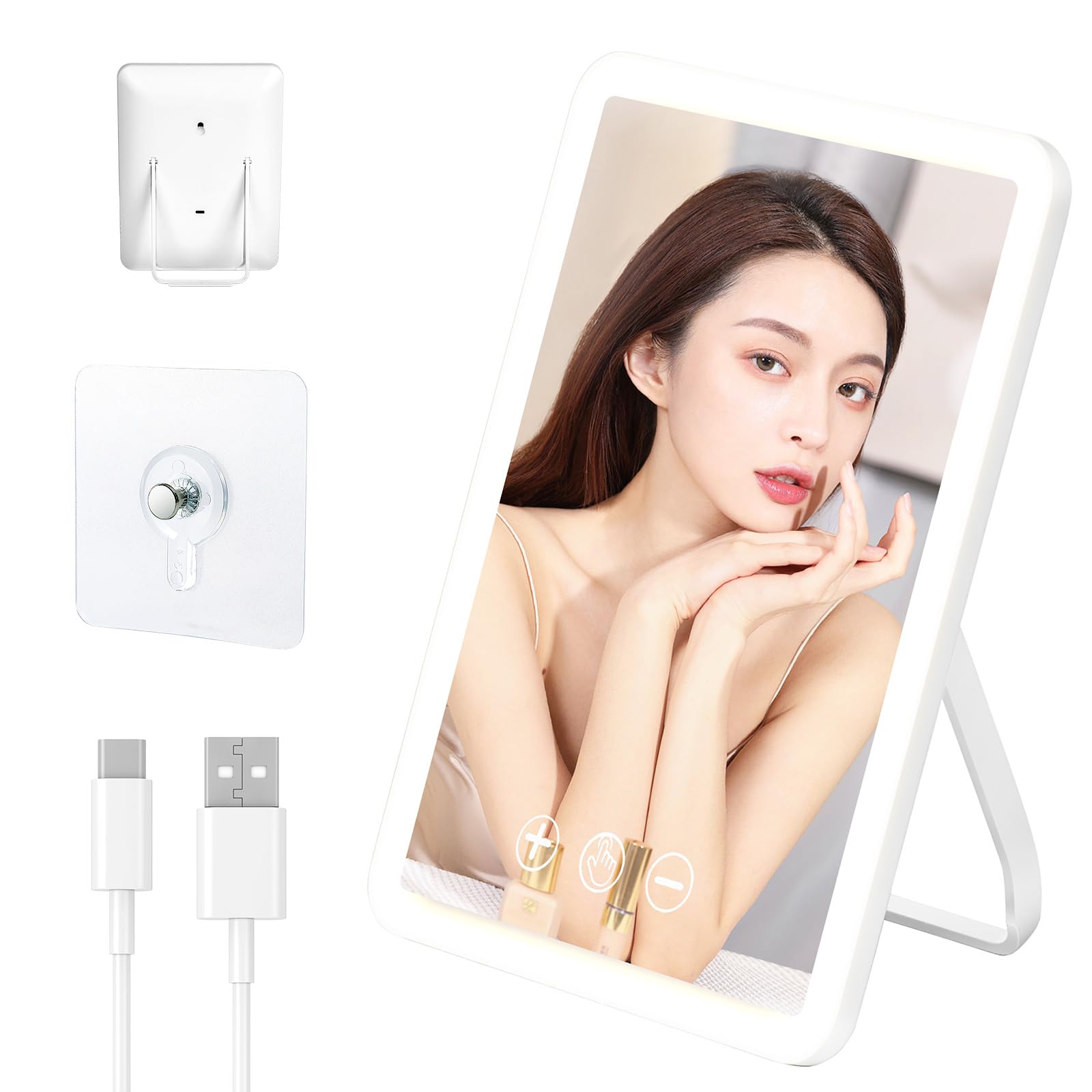 

ORTCI Tabletop Folding Mirror for with LED 3 Adjustable Adjustable USB Touch ReFa White Mirror, Actresses, Light, Colors, Brightness, Angle, Charging,