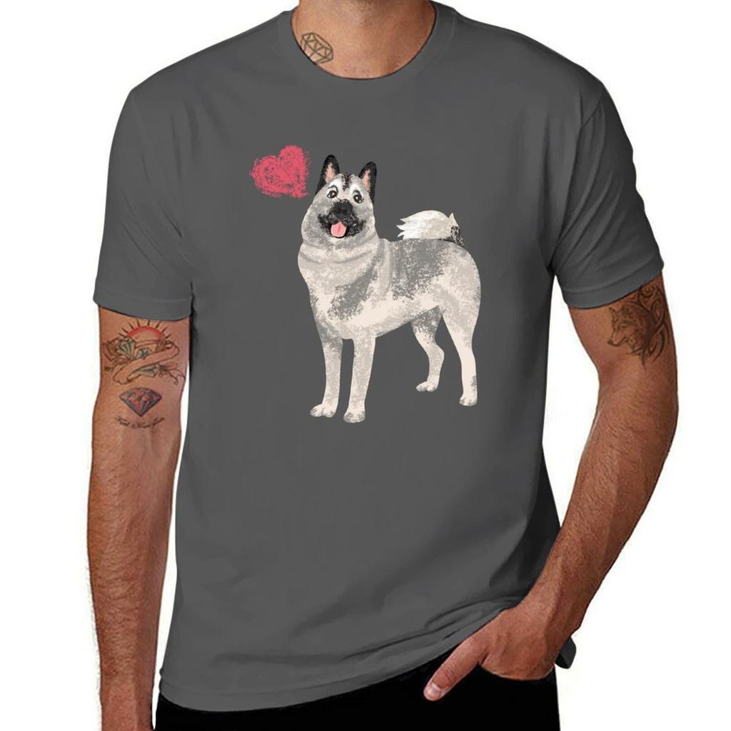 Love Norwegian Elkhound Dog TShirt Casual Soft Cotton Short Sleeve Tee