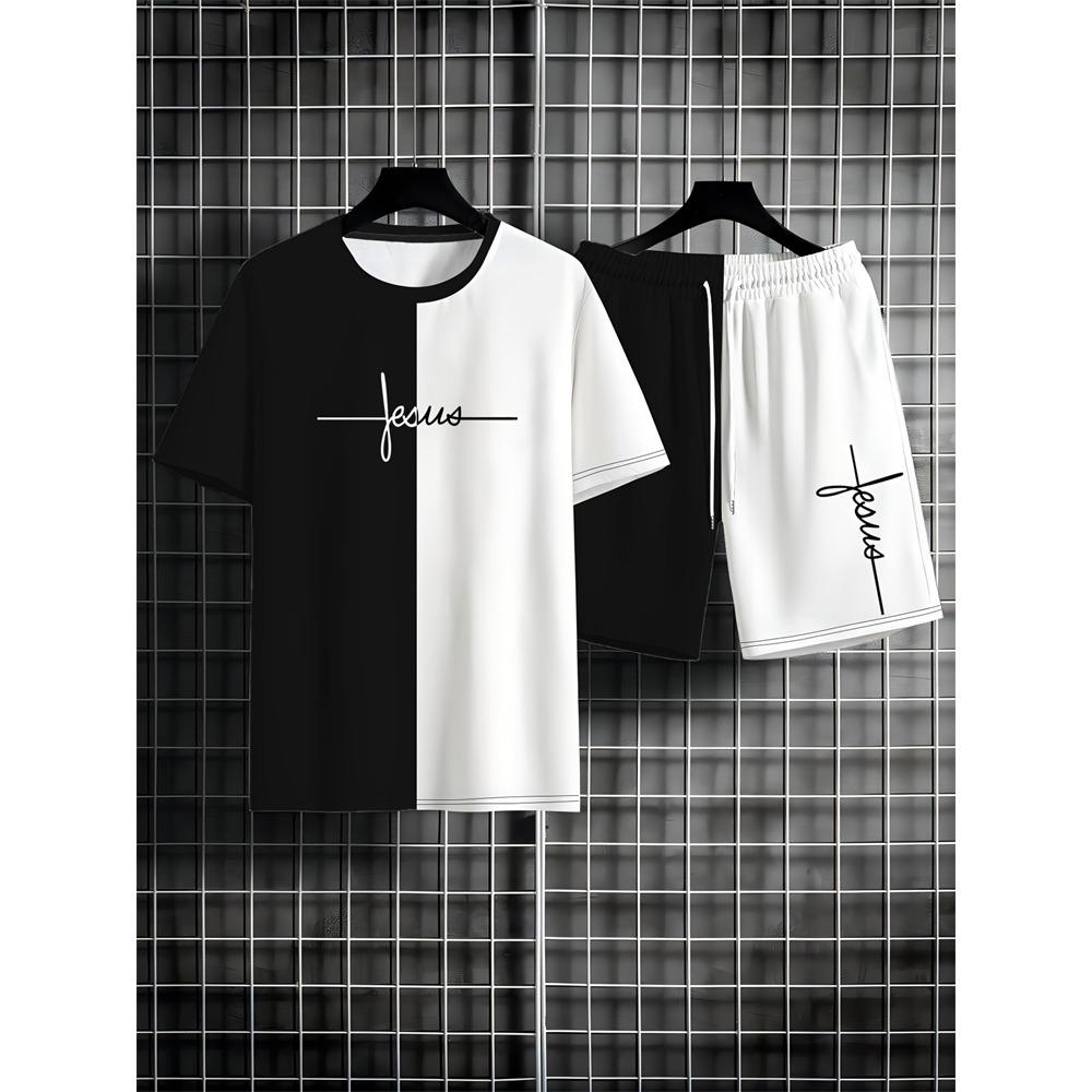 Summer Men's Short Sleeve Shorts Set Personalized Logo Printed Short Sleeve Shorts Set Loose Breathable Casual Fashion