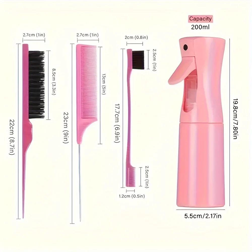 

4-Piece Hair Styling Comb Set - Includes Rat Tail Edge Brush & Smooth Black Brush Barber Styling Tools for All Hair Types рожевий