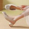 Skinny back empty sandals summer middle heel outer wear spring and summer Korean thick heel half drag single shoes high heels