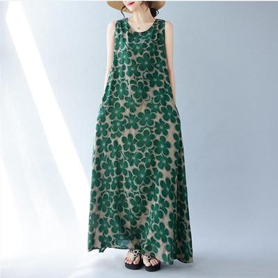 Sleeveless Plus Size Vintage Floral New In Dresses for Women Casual Loose Long Summer Dress