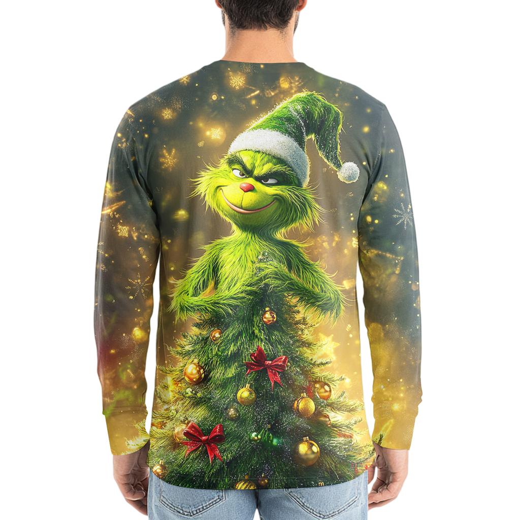 Men's Fashion Printed V-Neck Casual Long-Sleeved T-Shirt Bottoming Shirt Top