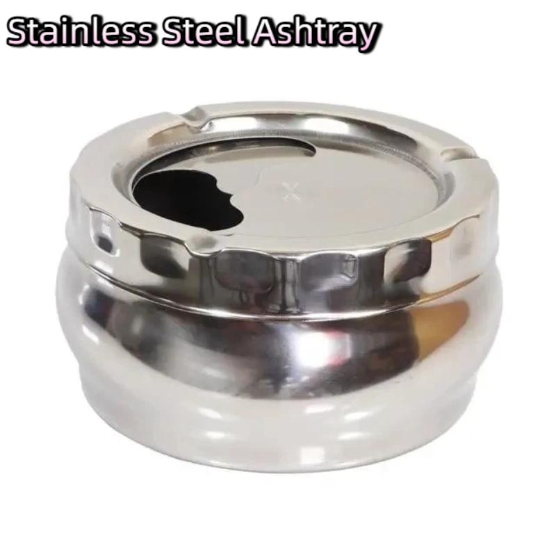 Stainless Steel Ashtray with Windproof Lid Rust Proof Easy to Clean 3 Sizes for Home Outdoor Hiking Travel Use