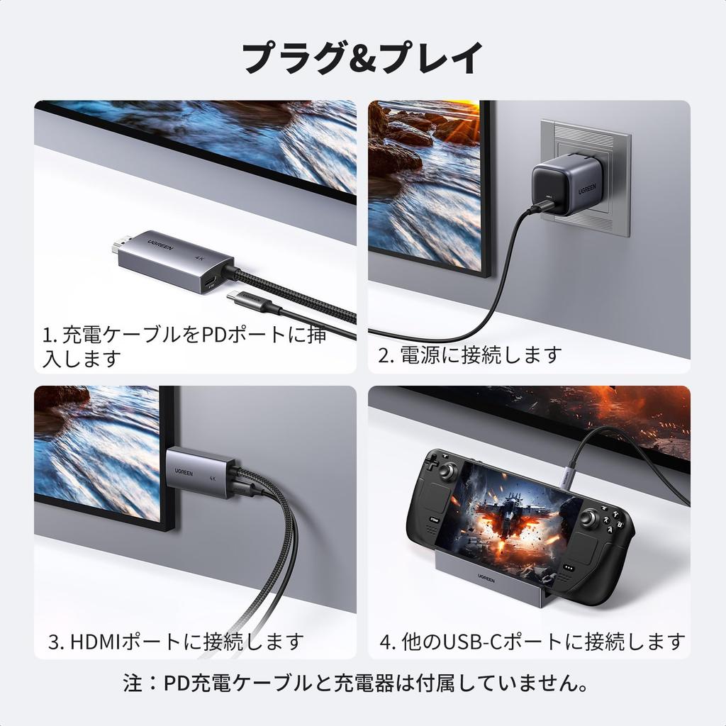 UGREEN USB C zu HDMI Konverterkabel mit 100W PD Schnellladung Thunderbolt Typ C zu HDMI Kompatibel mit iPhone 16 Pro Galaxy und 2M 4K@60Hz Port,