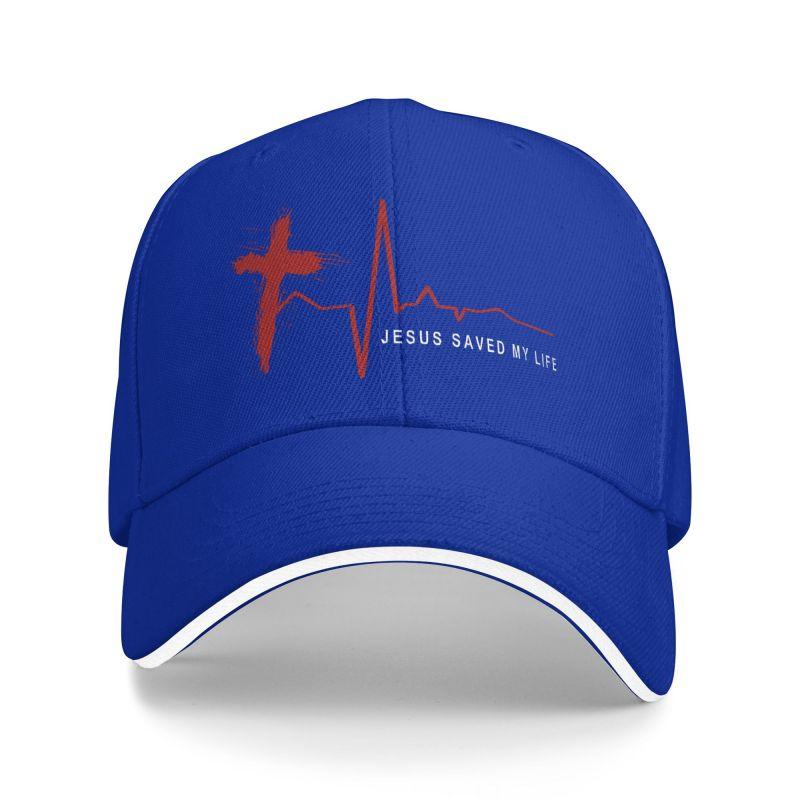 Jesus Cross Print Baseball Cap Jesus Saved My Life Retro Sandwich Baseball Caps Unisex Adjustable Snapback Hat