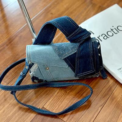 Korean All-match Casual Denim Patchwork Zipper Style Crossbody Shoulder Bag Pure and Crossbody Bags for Girls Main Woman