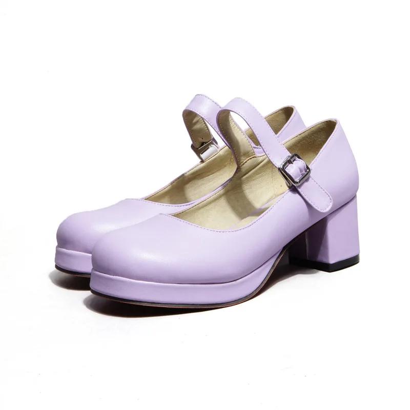

Women s Wedding Leather Shoes Chunky Square Heel Ankle Buckle Strap Elegant Middle Ladies High Heels Dress Platform Bridal Pumps 34 фиолетовый
