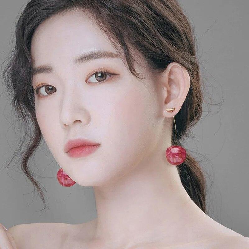 Small Fresh Red Cherry Drop Earrings Ladies Stylish Sweet Resin Fruit Dangle Earrings Delicate Everyday Party Accessories