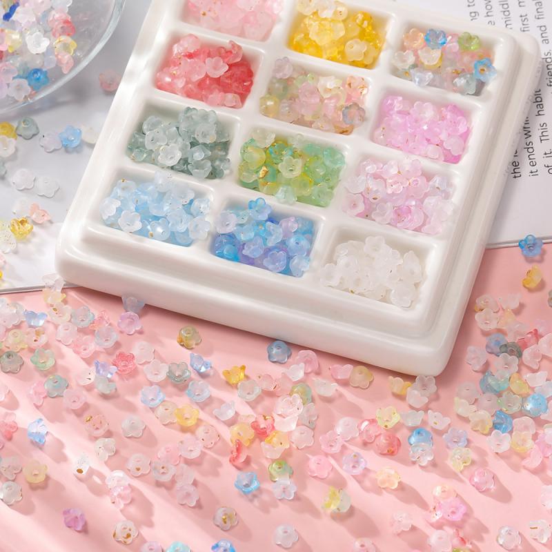 50Pcs/Lot Gradient Flower Acrylic Beads Bellflower Spacer Beads Caps For Diy Charms Bracelets Jewelry Making Findings Accessorie