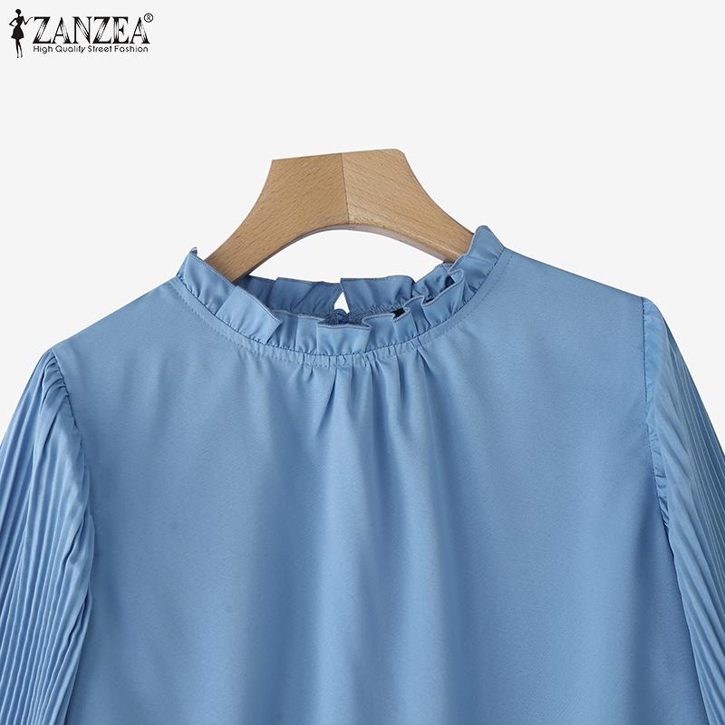 ZANZEA Women Casual Round Neck Solid Color 3/4 Sleeve Loose Blouse