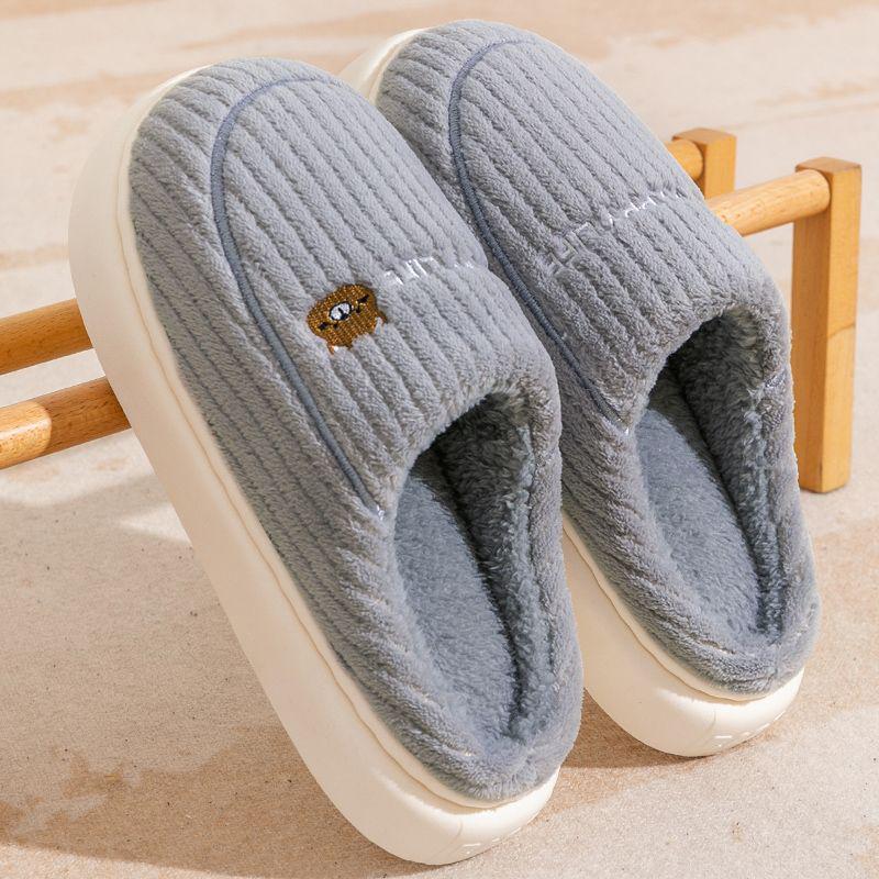 Men's & Women's Thick Sole Non-Slip Winter Cotton Slippers - Warm, Comfortable, Plus Velvet, Indoor Use
