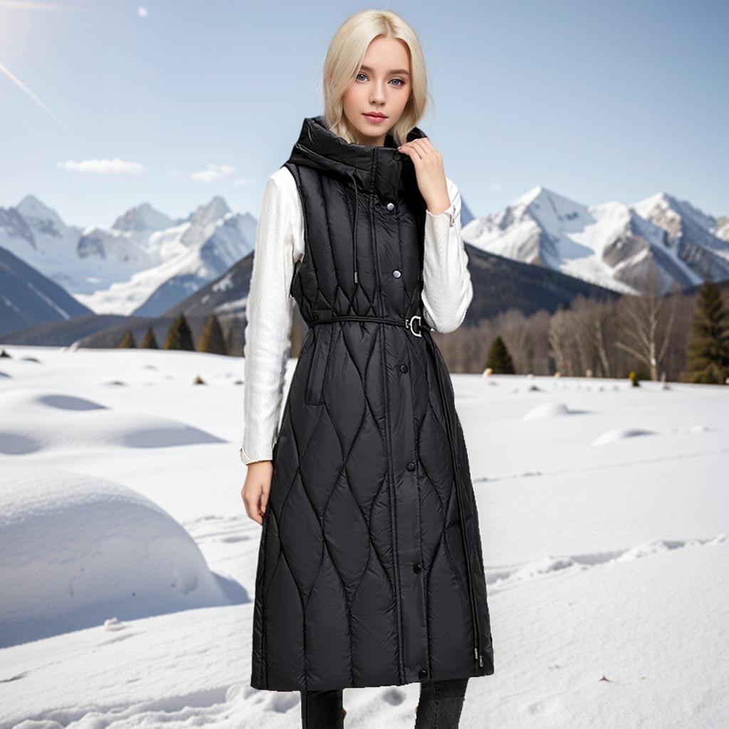 Waist down cotton vest women's medium and long knee slim fit hooded cotton vest cotton vest sleeveless cotton vest