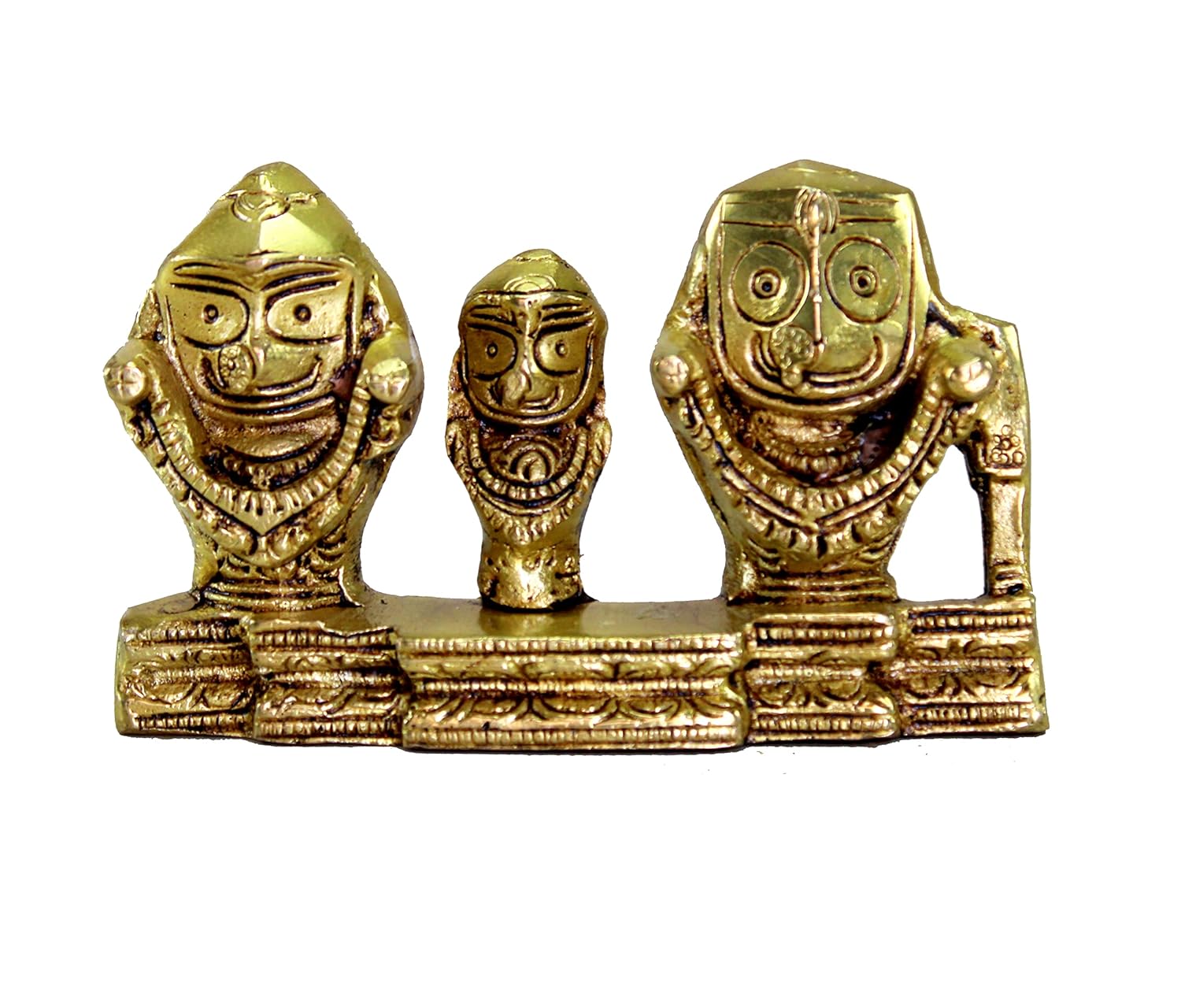 

Pure Brass Puri Jagannatha Balaram & Subhadra Maa Idol, Golden - 5.25 Inches