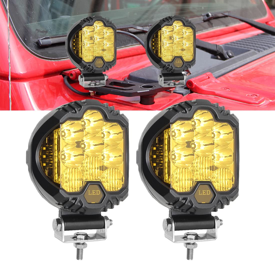 

CLOWICSR Yellow LED Work Fog Work Narrow Exterior High Universal for and Set of 2 Lights, Headlights, Lights, Lights, 12V/24V, Round, Angle,