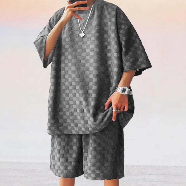 2025 Trendy Men's Checkered Spring/Summer Casual Loose Two-Piece Set