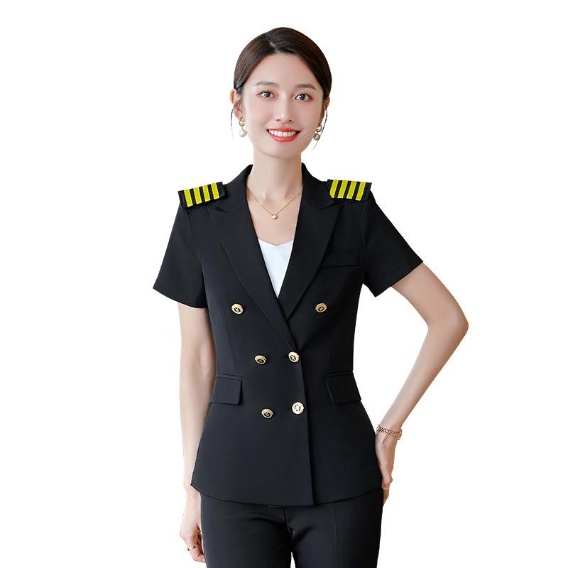 Women's Short-Sleeved Uniform Set for Summer: Ideal for Front Desk, Jewelry Store, Beautician, and Catering Services.
