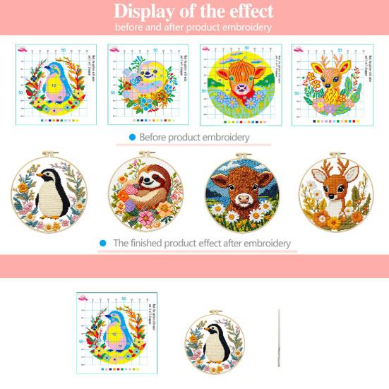Embroidery Starter Kit for Beginners Cross Stitch Set with Floral Animal Landscape Patterns Pre-Printed Fabric Threads Needles Instructions DIY Craft
