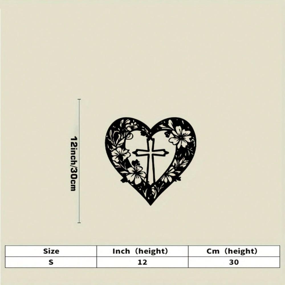

Black metal wall art with a heart, central cross and floral patterns. A meaningful gift for Easter. Perfect for living room decor, adding faith. різнокольоровий