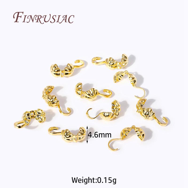 Brass End Crimps Beads Tips Covered Clasps Connector DIY Jewelry Findings Accessories 18K Gold Plated Star Double-Cup Bead Tip