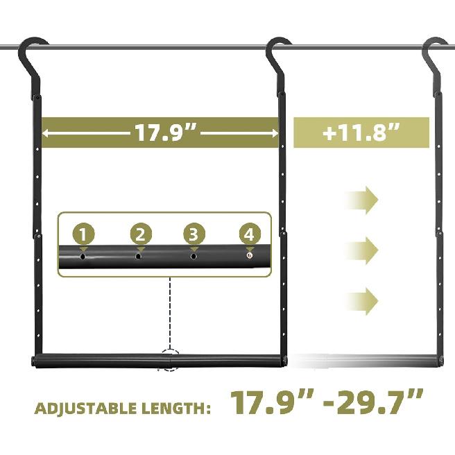 Hanging Closet Rod, 18-30In Heavy Duty Adjustable Width and Up to 38In Height Adjustable Closet Rod Extender, Double Closet Rod Hanging Bar,