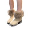 Women's Wide Width Wedge Heel Fashion Boots - Round Toe Faux Fur Cuff Ankle Boots for Winter, Printed Text Knit Boots