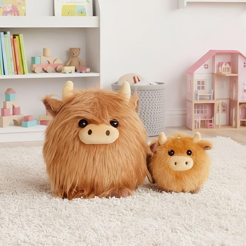 Fashnics Unisex Infant Cute Highland Cow Plush Toy Simulation Cattle Plush Animal Pendant Bag Charm Soft Stuffed Kawaii Keychain Plushie Home Decor