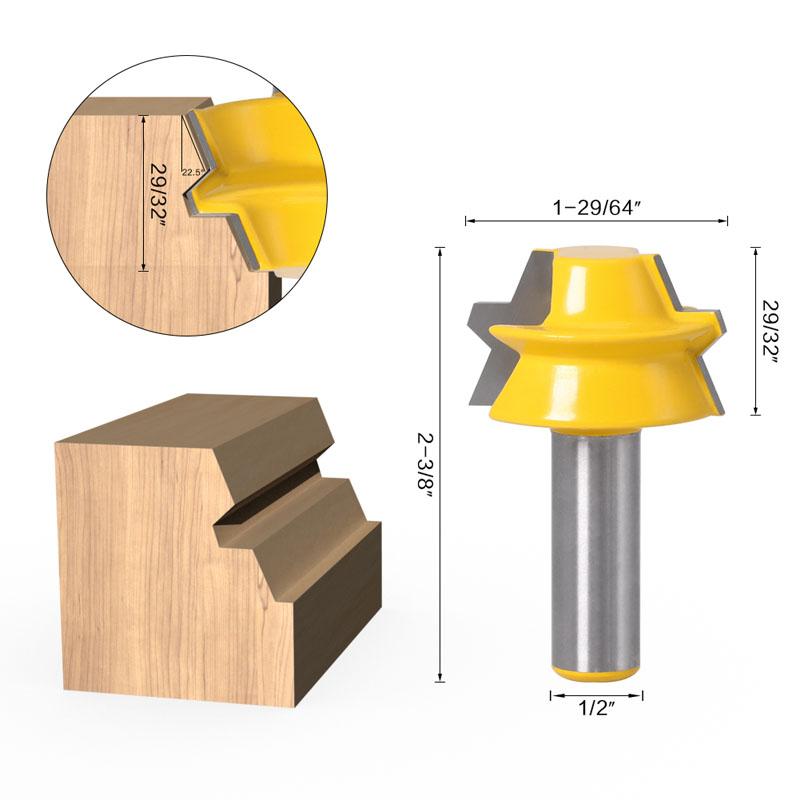 2PC Lock Miter Router 22.5 Degree Glue Joinery Router Bit Set Tenon Cutter for Woodworking Tools 8mm 12mm 1/2inch Shank