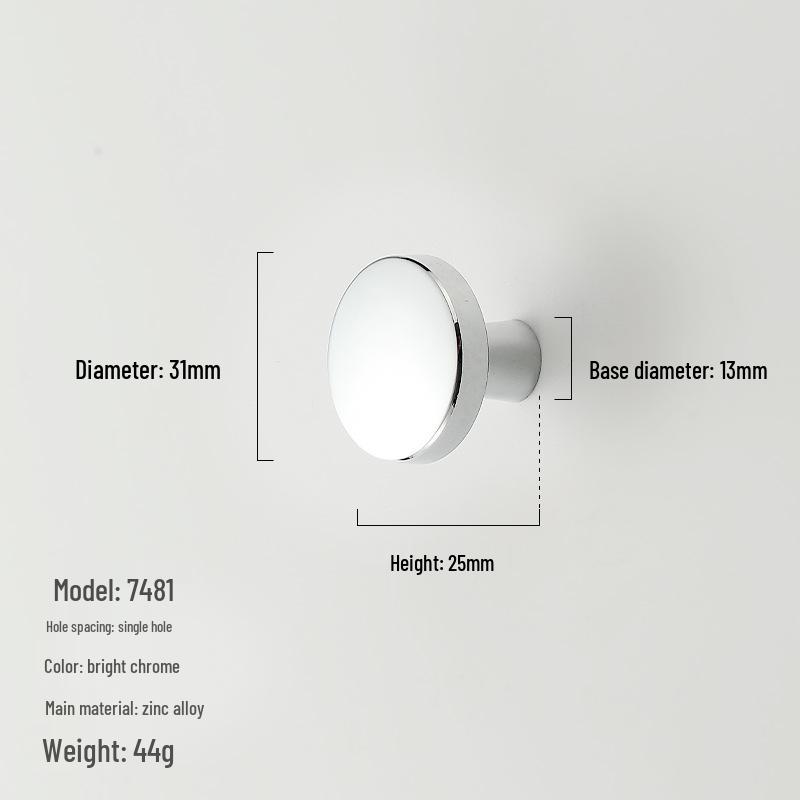 American Minimalist Zinc Alloy Single Hole Handle for Drawer, Shoe Cabinet, Wardrobe - Bright Silver/Gold Finish