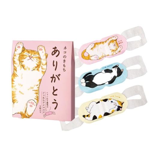 

Набор кошачьих масок для глаз Cat s Feelings Nyanwari Steam Lazy Hot Eye Mask, 3 маски (по 1 для Тамы, Куро и Майка) с сообщением «Спасибо»
