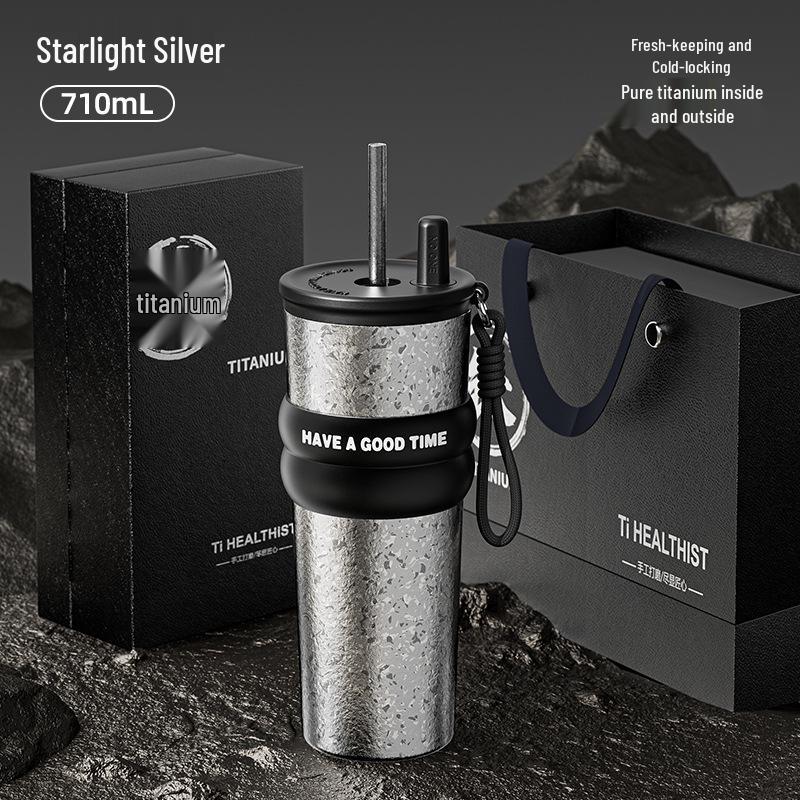 High-Value Portable Titanium Insulated Travel Cup with Straw, for Girls - Large Capacity, Car-Friendly 710ml