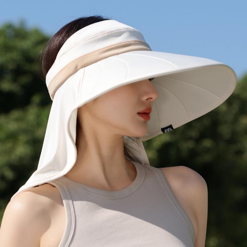 Sun Hat Women'S Fashion Color Matching Big Eaves Anti-Ultraviolet Empty Top Sun Hat Ice Silk Shawl Sunshade Bucket Hat