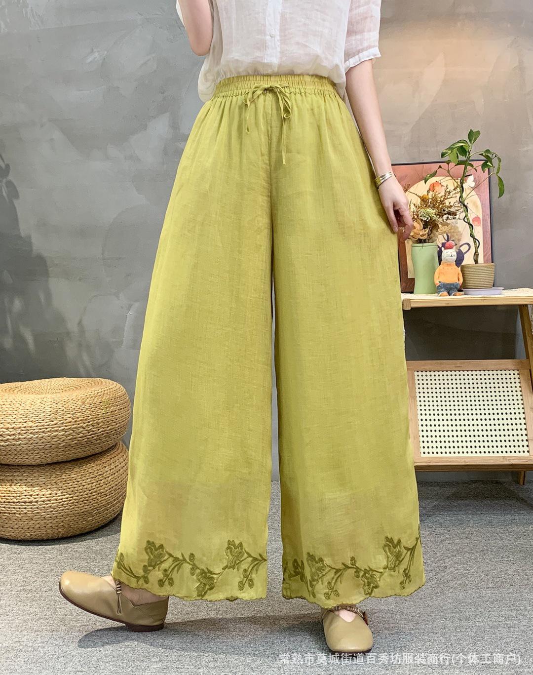 

Spring 2026 Linen Straight-Leg Pants - Simple, Elastic Waist, Solid Color, Versatile, Casual, Long Pants One Size