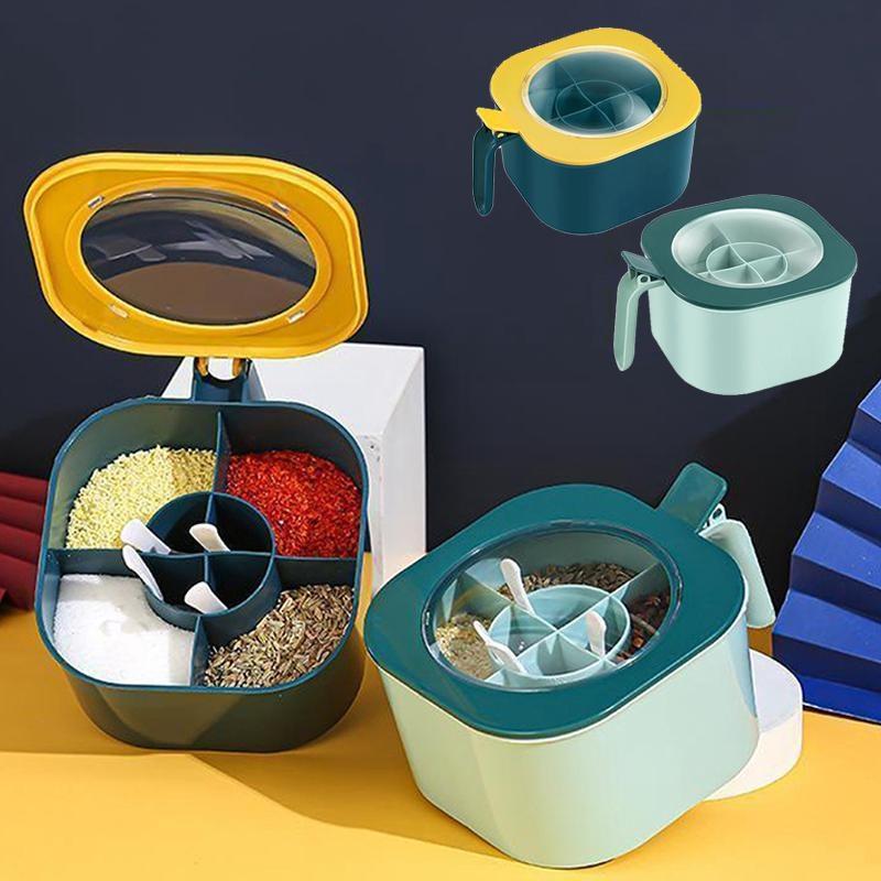 Sada 4 nádobek na koření 4 přihrádky Jedna kuchyňská potřeba Solnička na glutamát sodný Domácnost Více přihrádek s víkem Skladování Nádoba na pepř Koření