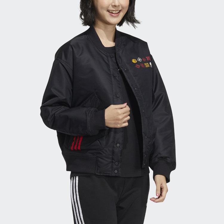 adidas Neo CNY Logo Potlač Jednofarebná Športová Bomber Bunda Dámska Vrchné Odevy Čierna HM7484