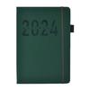 2024 Planner Faux Leather Hardcover Pen Holder Ribbon Bookmark Colorful Monthly Index Ink-Proof Paper Elegant Journal Dairy Notebook Student Supplies