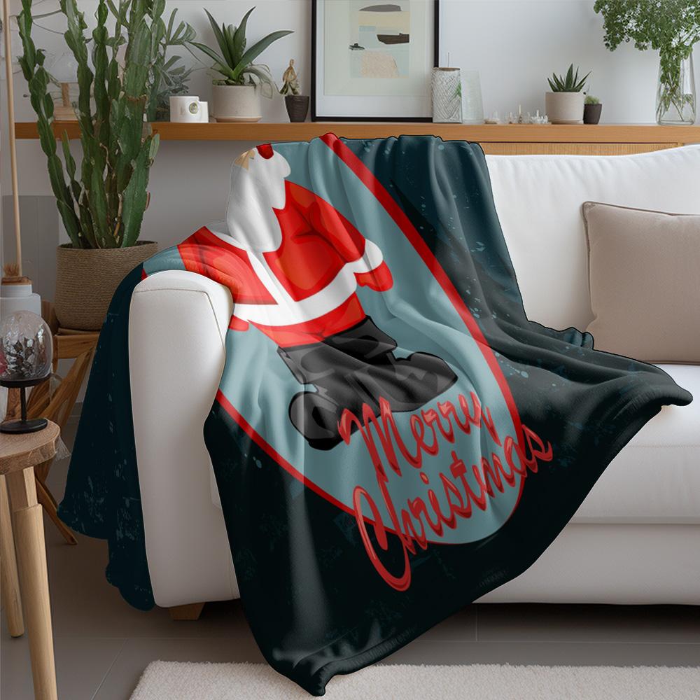 Festive Santa Claus Throw Blanket Cozy Christmas Decor Gift Holiday Home Decor Reversible Flannel Warm Cozy Blanket Gift