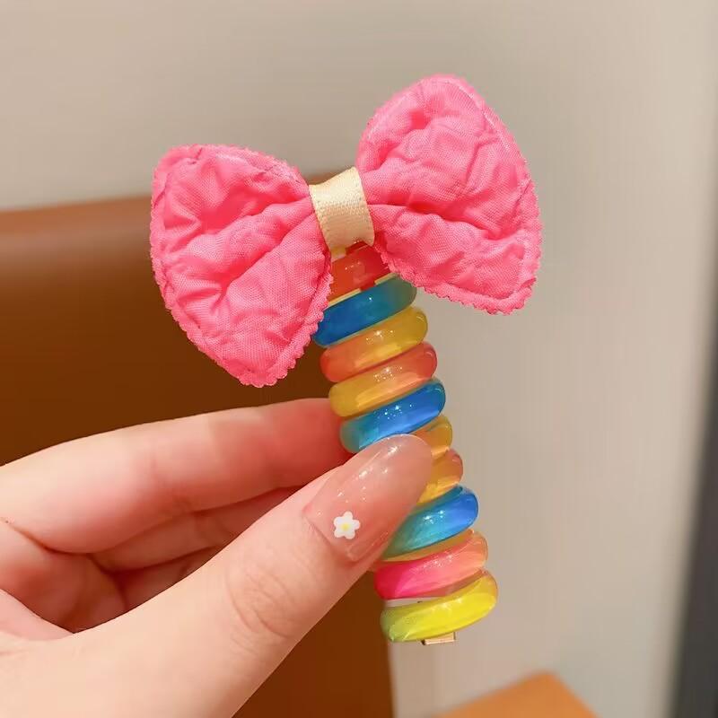 1PC New Lovely Beaded Big Flowers Elastic Spiral Hair Rope Head Rope Ponytail Hair Ring Rubber Band Headdress For Kids
