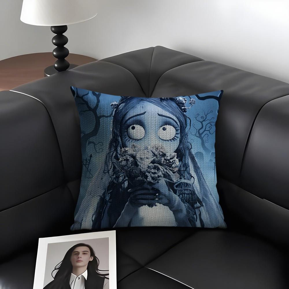 CCorpse BrideE Movie Cushion Cover Natural Linen Organic Fabric DoubleSided Printing Sofa Home Decor Gift Pillow Case